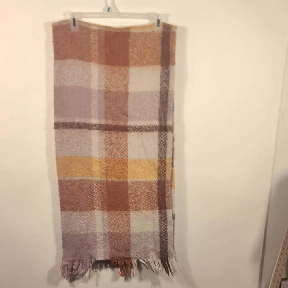 Steve Madden Plaid Blanket Scarf | Oversized Cozy Wrap | Orange & Brown Tones